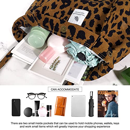 Cohpoh Women Tote Bags Grocery Shoulder Bag Corduroy with Inner Pocket for Work Beach Lunch Travel Shopping Shopper Handbags - Image 4