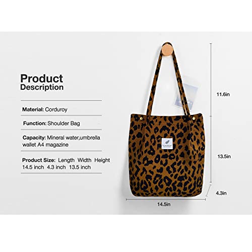 Cohpoh Women Tote Bags Grocery Shoulder Bag Corduroy with Inner Pocket for Work Beach Lunch Travel Shopping Shopper Handbags - Image 3