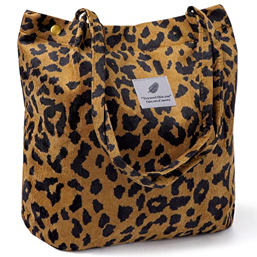 Cohpoh Women Tote Bags Grocery Shoulder Bag Corduroy with Inner Pocket for Work Beach Lunch Travel Shopping Shopper Handbags - Image 1