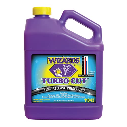 Wizards Turbo Cut Compound - Removes 1200 to 1500 Scratches - Renews, Restores and Fast Cuts Dead and Faded Paints, Gelcoat and Fiberglass - Water Based Car Scratch Remover - 1 Gallon - Image 1