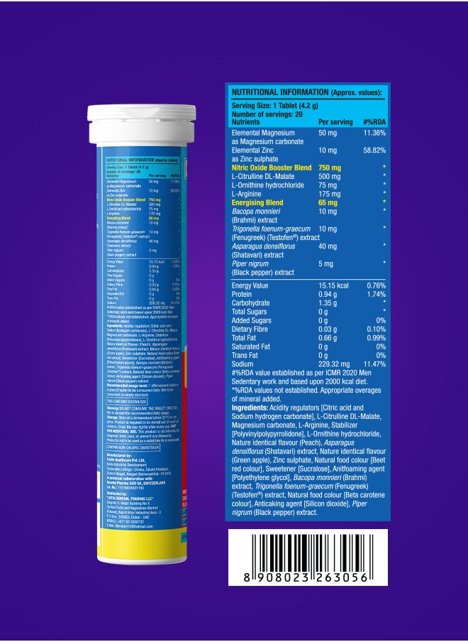 FAST&UP Man Extend Delay Climax - 20 Effervescent Tablets - Fizzy Peach Flavour  - Image 2