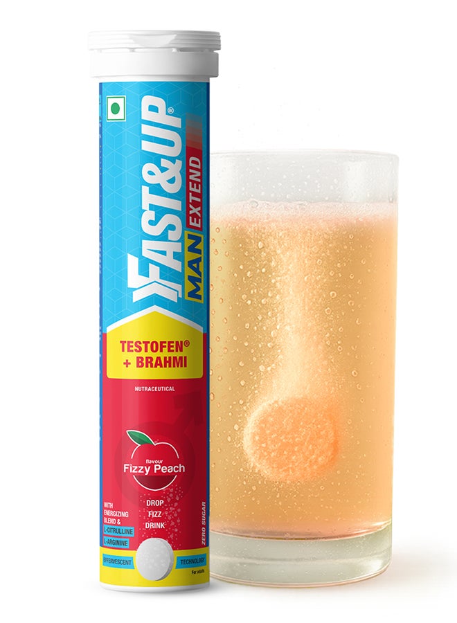 FAST&UP Delay Climax - Last Longer in Bed - Man Extend - 20 Effervescent Tablets, Fizzy Peach Flavour - Image 1