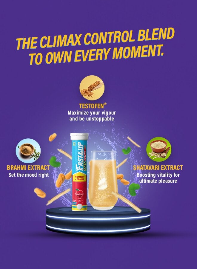 FAST&UP Delay Climax - Last Longer in Bed - Man Extend - 20 Effervescent Tablets, Fizzy Peach Flavour - Image 5