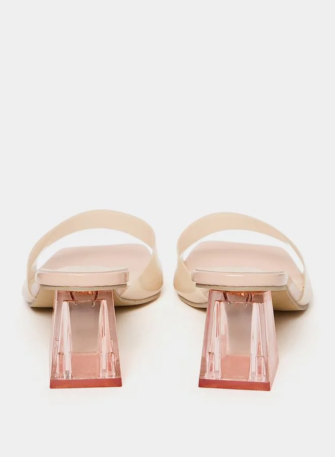 Styli Transparent Detail Thin Strap Block Heel Sandal