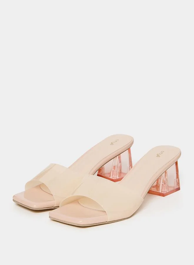Styli Transparent Detail Thin Strap Block Heel Sandal