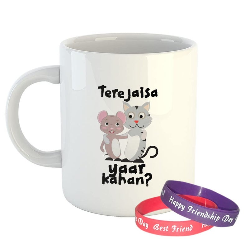 Happu Happy Friendship Day Coffee Mug with 1 Friendship Band Tere Jaisa Yaar Kahan Rat Cat Gifts for Friendship Day Friendship Day Gifts for MensWomens Gifts for Girls 325 ML11Oz5902WH - Image 2