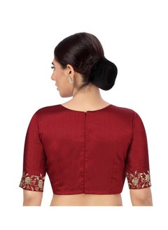 Studio Shringaar Studio Shringaar Women's Readymade Art Silk Embroidered Saree Blouse with Elbow Length Sleeves (Maroon, 40)  - Image 4