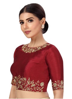 Studio Shringaar Studio Shringaar Women's Readymade Art Silk Embroidered Saree Blouse with Elbow Length Sleeves (Maroon, 40)  - Image 2