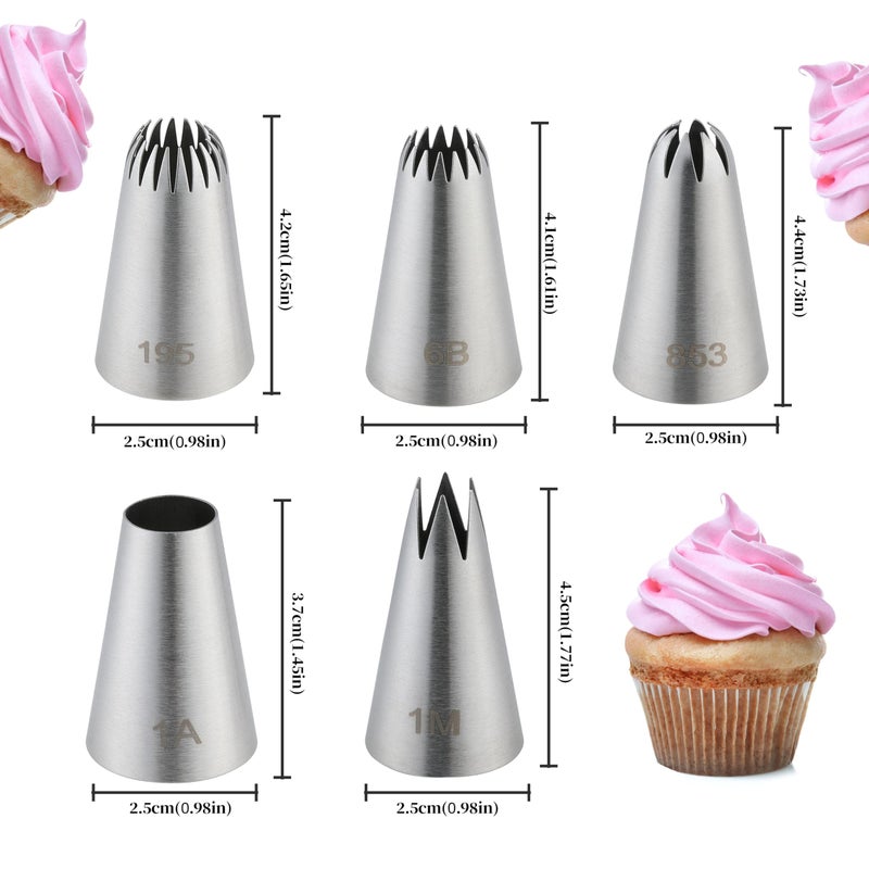 COKUMA 5PCS Large Piping Tips Set, COKUMA Stainless Steel Cake Decorating Tips, Frosting Icing Tips for Cupcakes, Cake, Cookie and Decorating (Dishwasher Safe) - Image 2