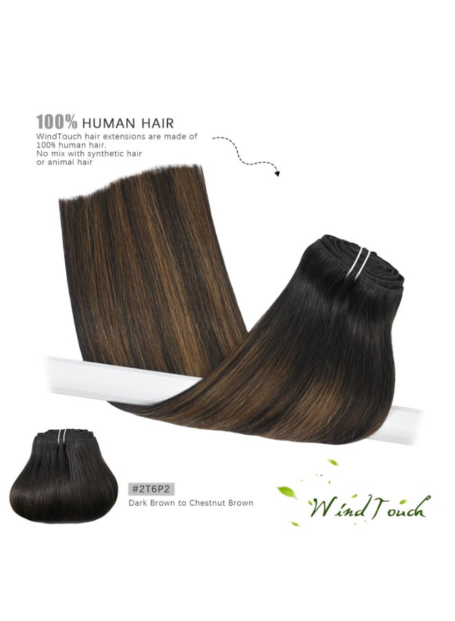 WindTouch Clipin Hair Extensions 18 Inch 120g 7pcs 2T6P2 Dark Brown to Chestnut Brown Balayage Double Weft Real Human Hair - Image 4