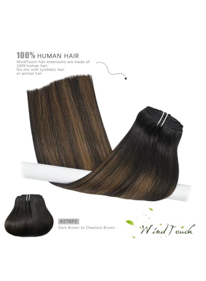 WindTouch Clipin Hair Extensions 18 Inch 120g 7pcs 2T6P2 Dark Brown to Chestnut Brown Balayage Double Weft Real Human Hair - Image 3