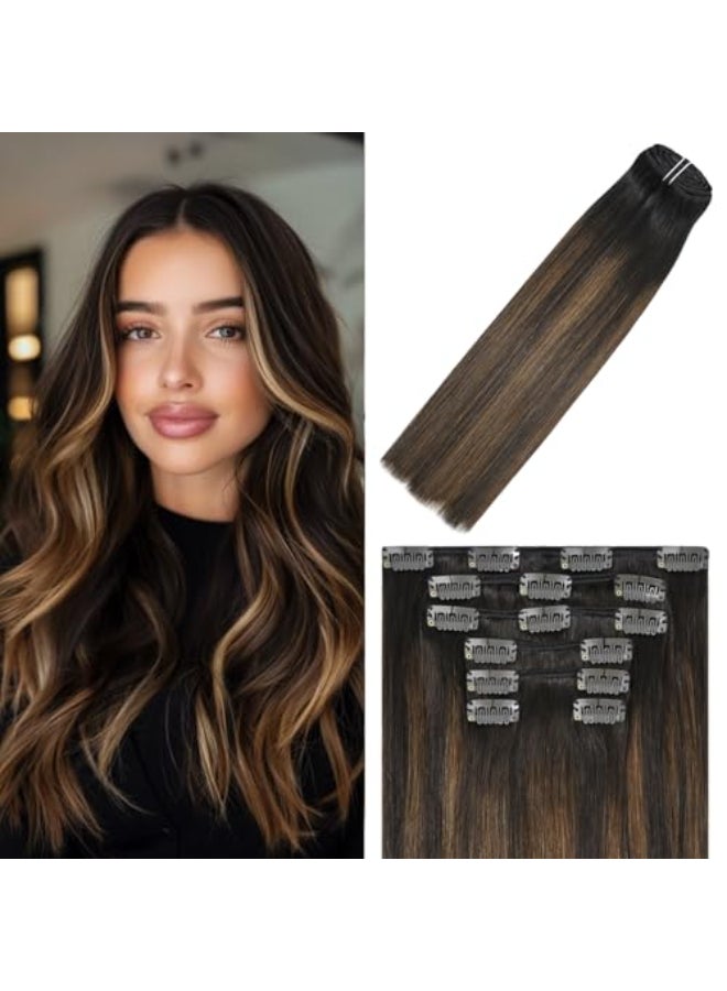 WindTouch Clipin Hair Extensions 18 Inch 120g 7pcs 2T6P2 Dark Brown to Chestnut Brown Balayage Double Weft Real Human Hair - Image 1