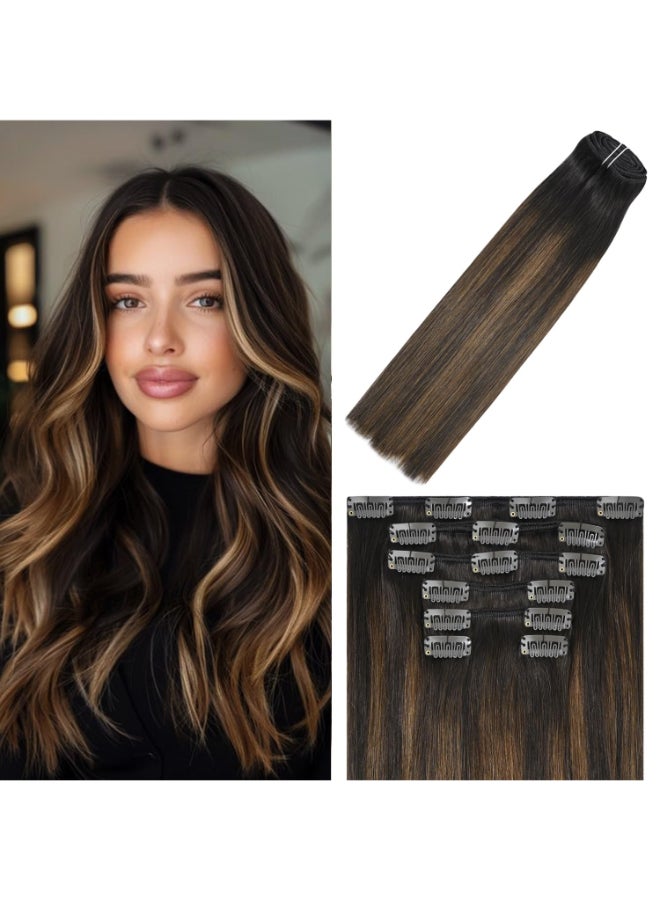 WindTouch Clipin Hair Extensions 18 Inch 120g 7pcs 2T6P2 Dark Brown to Chestnut Brown Balayage Double Weft Real Human Hair - Image 2