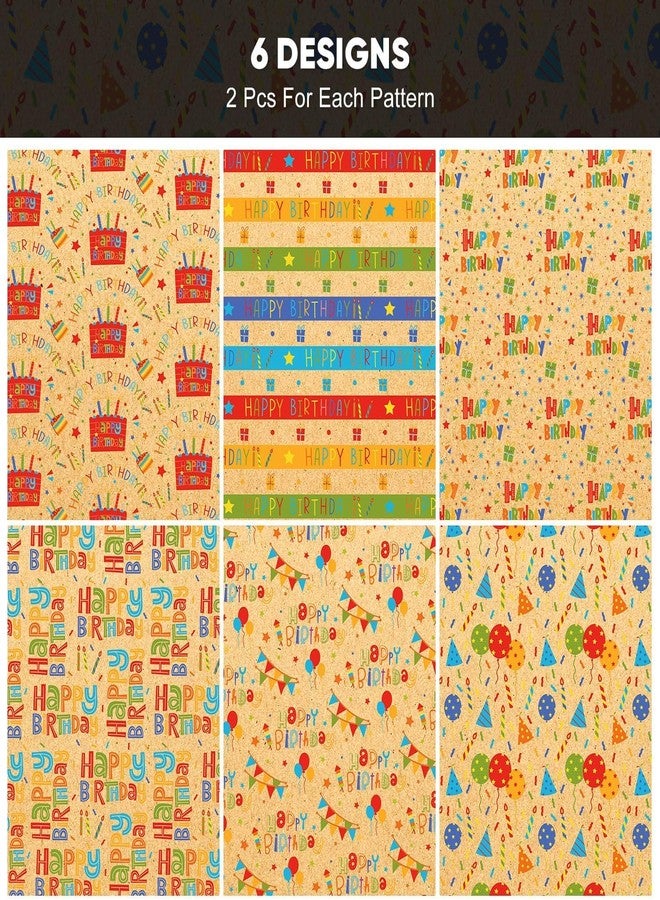 WLXTREE 12 Sheet Birthday Kraft Wrapping Paper Colorful Happy Birthday Design for Party, Holiday, Baby Shower Decor Supplies, 20 x 27 Inch - Image 3