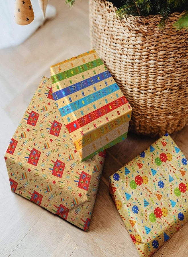 WLXTREE 12 Sheet Birthday Kraft Wrapping Paper Colorful Happy Birthday Design for Party, Holiday, Baby Shower Decor Supplies, 20 x 27 Inch - Image 5