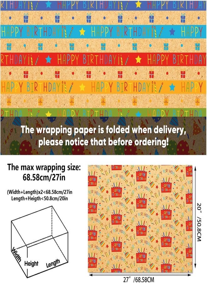 WLXTREE 12 Sheet Birthday Kraft Wrapping Paper Colorful Happy Birthday Design for Party, Holiday, Baby Shower Decor Supplies, 20 x 27 Inch - Image 2