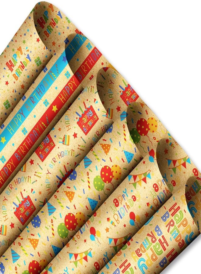 WLXTREE 12 Sheet Birthday Kraft Wrapping Paper Colorful Happy Birthday Design for Party, Holiday, Baby Shower Decor Supplies, 20 x 27 Inch - Image 1