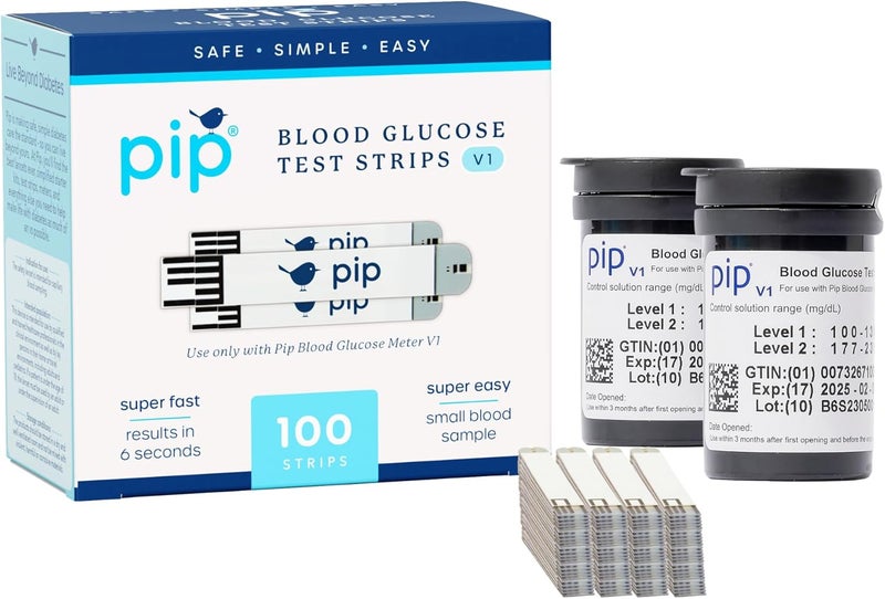 Pip V1 Blood Glucose Test Strips  100 Count  Compatible Exclusively with Pip V1 Glucose Monitor  Accurate Blood Sugar Testing  Essential Diabetic Testing Supplies - Image 1