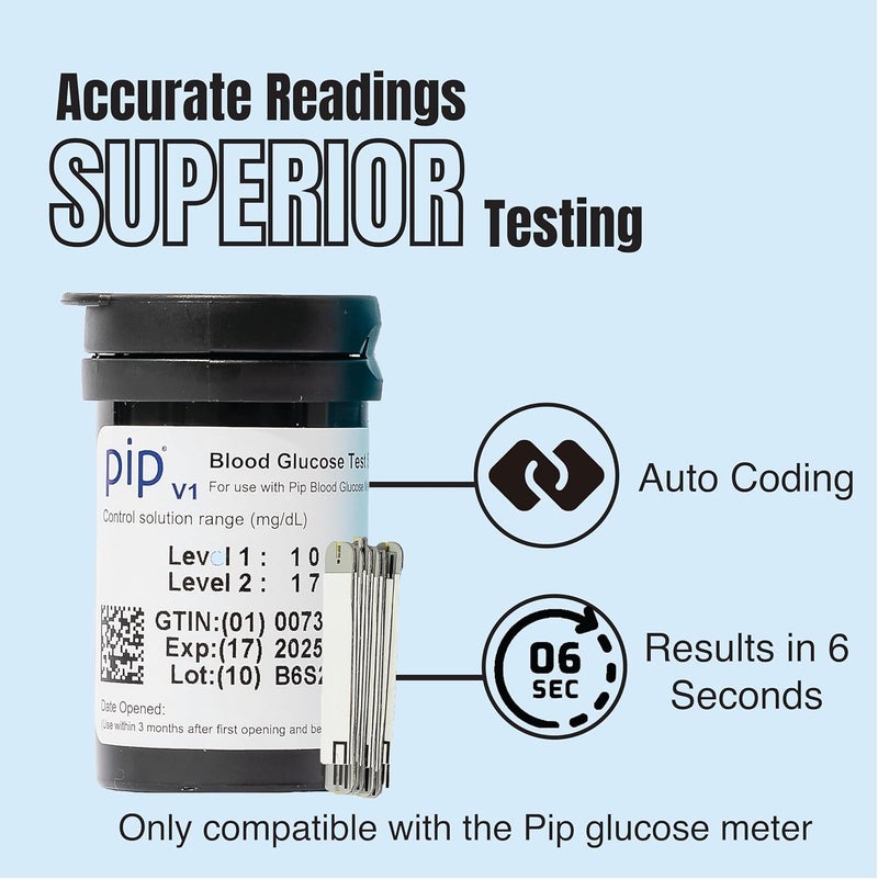 Pip V1 Blood Glucose Test Strips  100 Count  Compatible Exclusively with Pip V1 Glucose Monitor  Accurate Blood Sugar Testing  Essential Diabetic Testing Supplies - Image 3