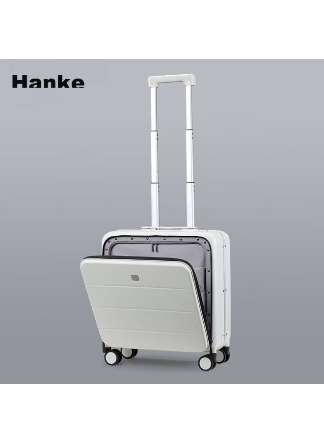 Hanke أمتعة أمامية الفتح، حقيبة هيكل ألومنيوم، أمتعة محمولة، حقيبة سفر، 18 بوصة أبيض، قفل سري تجاري، للرجال والنساء - Image 1