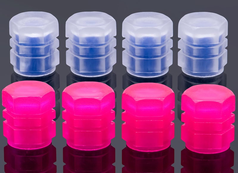 MEAJOO 8PCS Fluorescent Tire Valve Stem Caps, Luminous Car Tire Air Cap, Corrosion Resistant Leak-Proof Wheel Valve Cover, Universal for Cars, Trucks, Bikes, Motorcycles, Bicycles(Pink&Blue) - Image 1