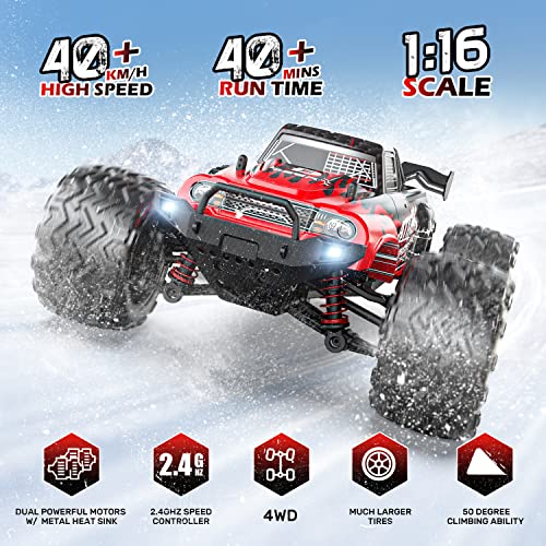 DEERC سيارة دييرك 9500E RC بجودة 1:16 لجميع التضاريس، شاحنة RC عالية السرعة 4x4 بسرعة 40 كيلومتر في الساعة، شاحنة تحكم عن بعد بتردد 2.4 جيجاهرتز مع بطاريتين، شاحنة وحش خارج الطريق للبالغين والأطفال - Image 4