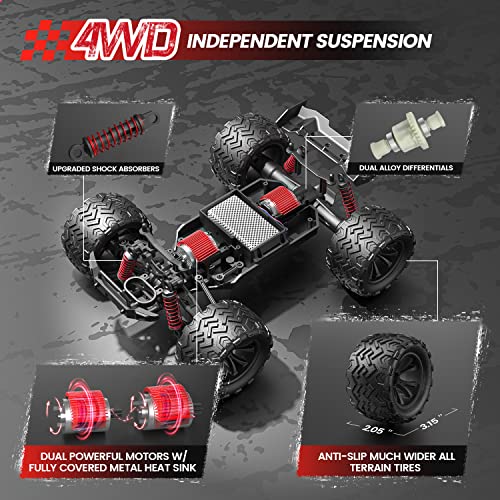 DEERC سيارة دييرك 9500E RC بجودة 1:16 لجميع التضاريس، شاحنة RC عالية السرعة 4x4 بسرعة 40 كيلومتر في الساعة، شاحنة تحكم عن بعد بتردد 2.4 جيجاهرتز مع بطاريتين، شاحنة وحش خارج الطريق للبالغين والأطفال - Image 2