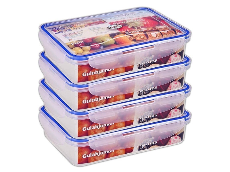 Spear Online 1MLC900SQRCONT_D04 Plastic Air Tight Food Container 900 ml Set of 4 Transparent - Image 1
