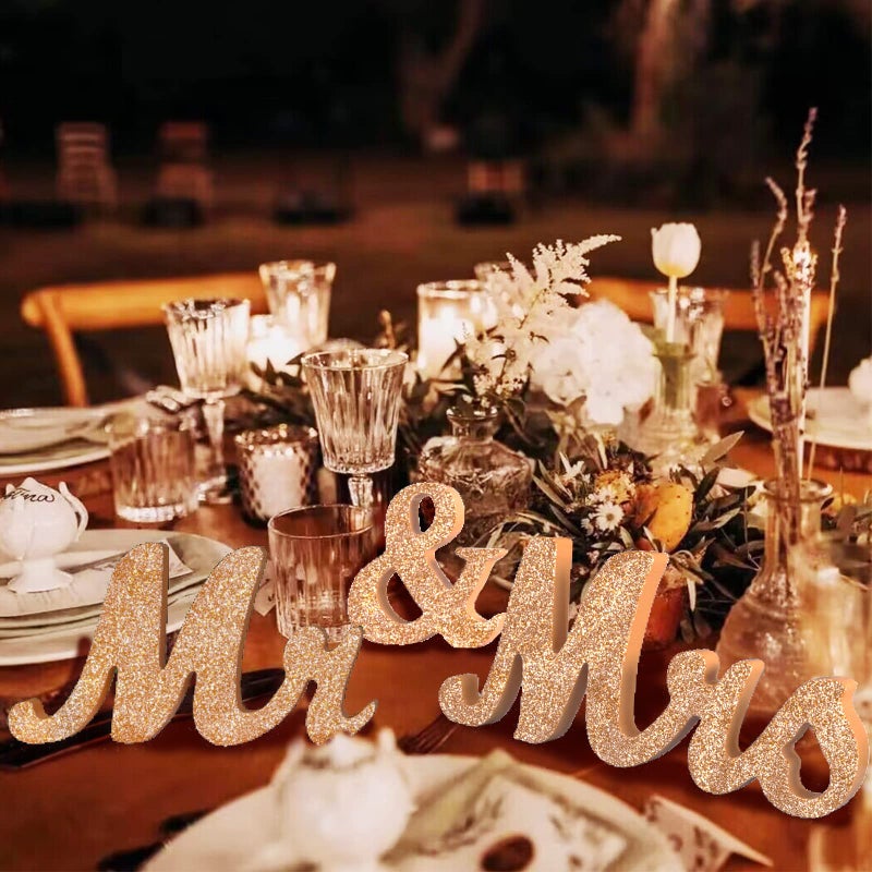 VIOPVERY Mr and Mrs Sign & Just Married Banner Mr & Mrs Signs for Wedding Table Large Wooden Letters for Sweetheart Table Photo Props Wedding decorations for Anniversary Rose Gold - Image 5