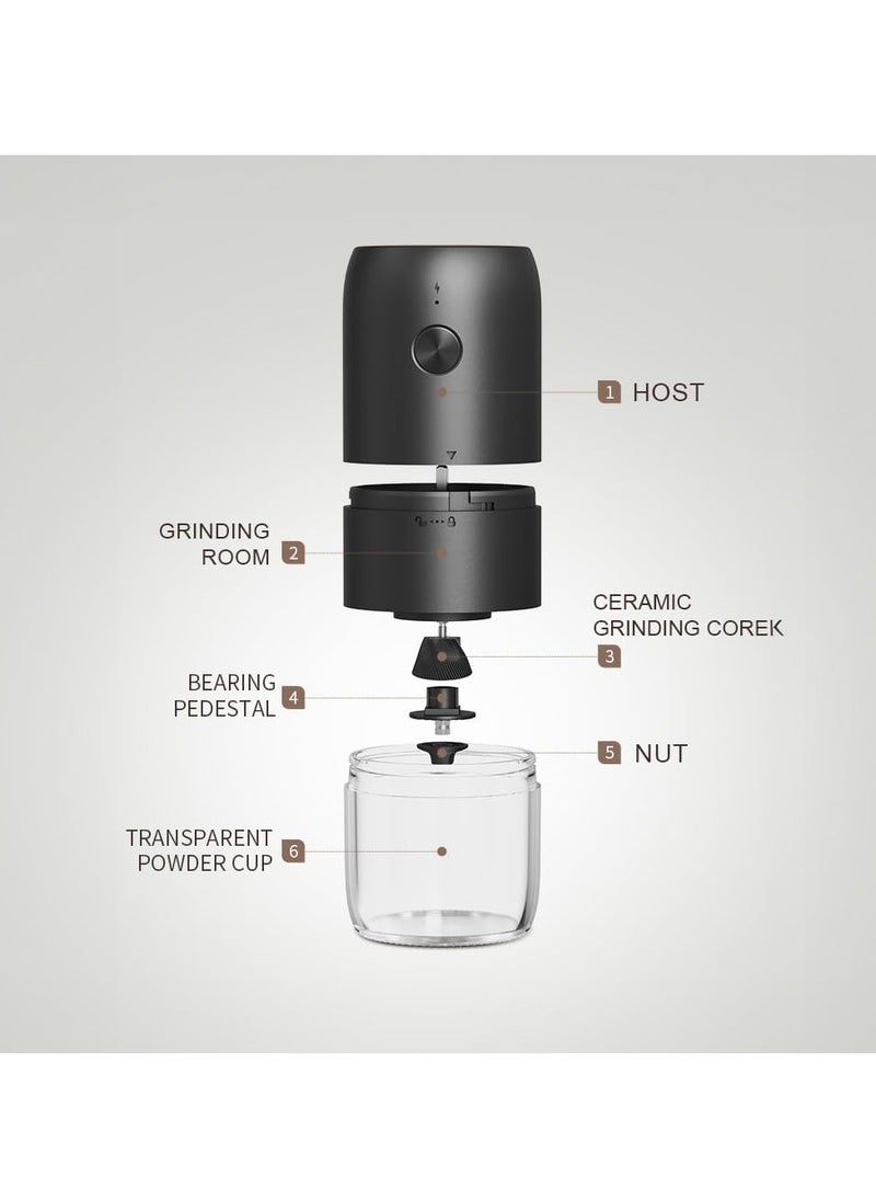 Generic Electric coffee grinder with adjustable roughness ceramic burrs, portable one click electric spice coffee bean grinder, C-type charging, black  - Image 2