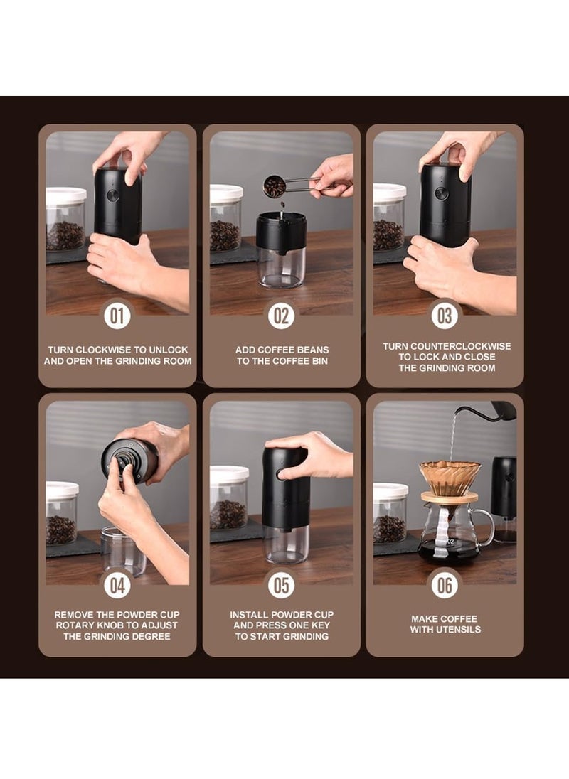 Generic Electric coffee grinder with adjustable roughness ceramic burrs, portable one click electric spice coffee bean grinder, C-type charging, black  - Image 3