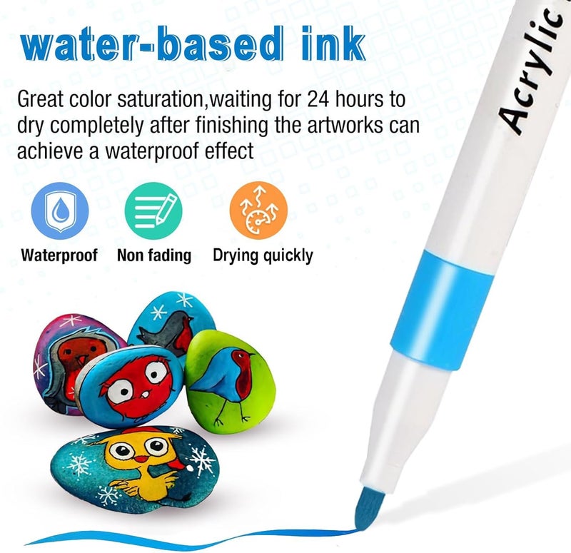 Wynhard Acrylic Markers Pen Paint Set 12Pc Acrylic Paint Pen Set Paint Marker Pens Paint Pens for Mandala Art Doodling Drawing Sketching Colouring & Shading - Image 3