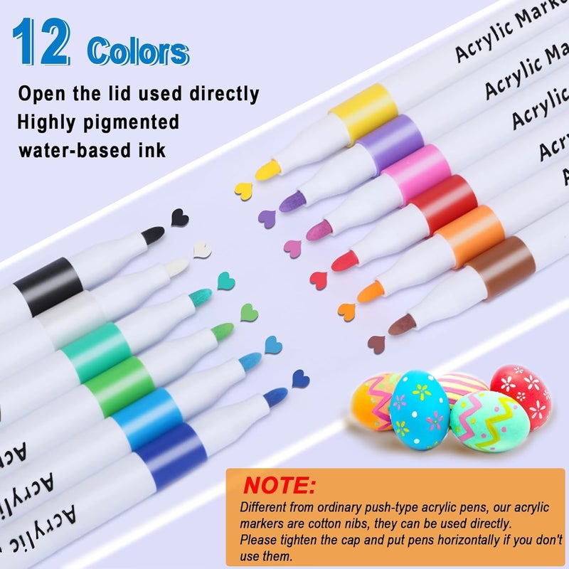 Wynhard Acrylic Markers Pen Paint Set 12Pc Acrylic Paint Pen Set Paint Marker Pens Paint Pens for Mandala Art Doodling Drawing Sketching Colouring & Shading - Image 2