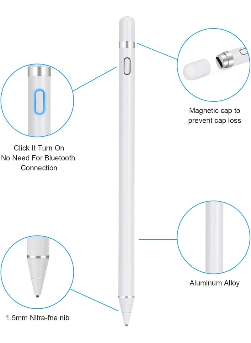 Universal Active Stylus Pen for Touch Screens – 1.5mm Fine Tip Digital Stylus, Rechargeable Capacitive Pencil for iPad, iPhone, Android, Samsung Tablets, Smartphones & More – Silver - Image 4