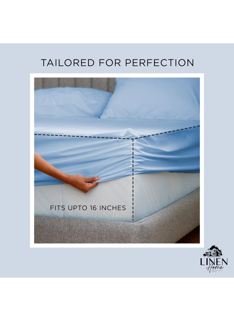 Linen Home 100% Cotton Percale Fitted Sheet Full Size  Baby Blue  1 Deep Pocket Fitted Sheet  Crisp and Cool Strong Bed Linen  54""X75""+15""  - Image 3