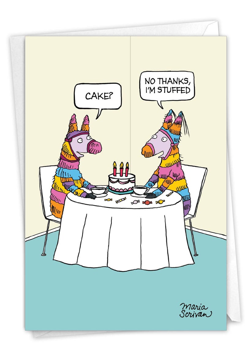 NobleWorks - 1 Funny Birthday Card - Colorful Cartoon Comedic Jokes, Bday Notecard - Stuffed Pinata 1291Z - Image 1