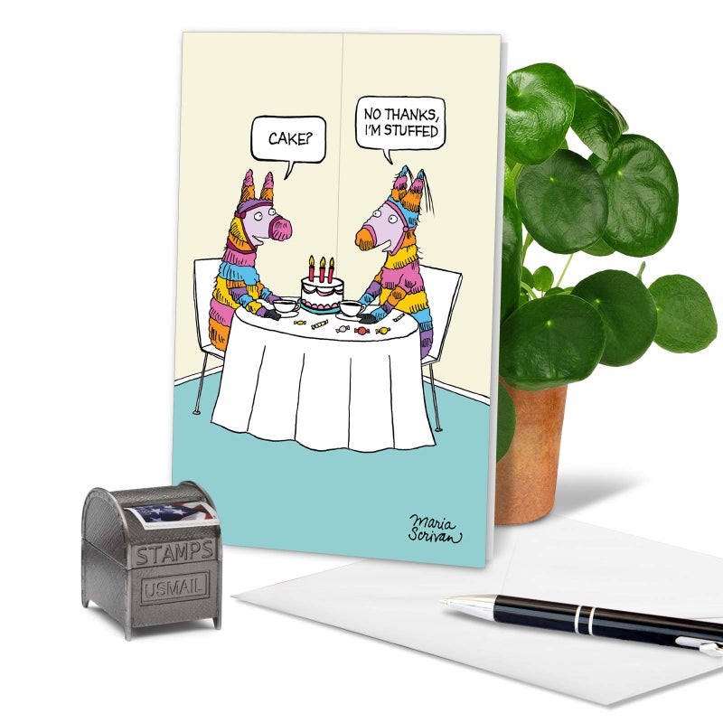 NobleWorks - 1 Funny Birthday Card - Colorful Cartoon Comedic Jokes, Bday Notecard - Stuffed Pinata 1291Z - Image 3