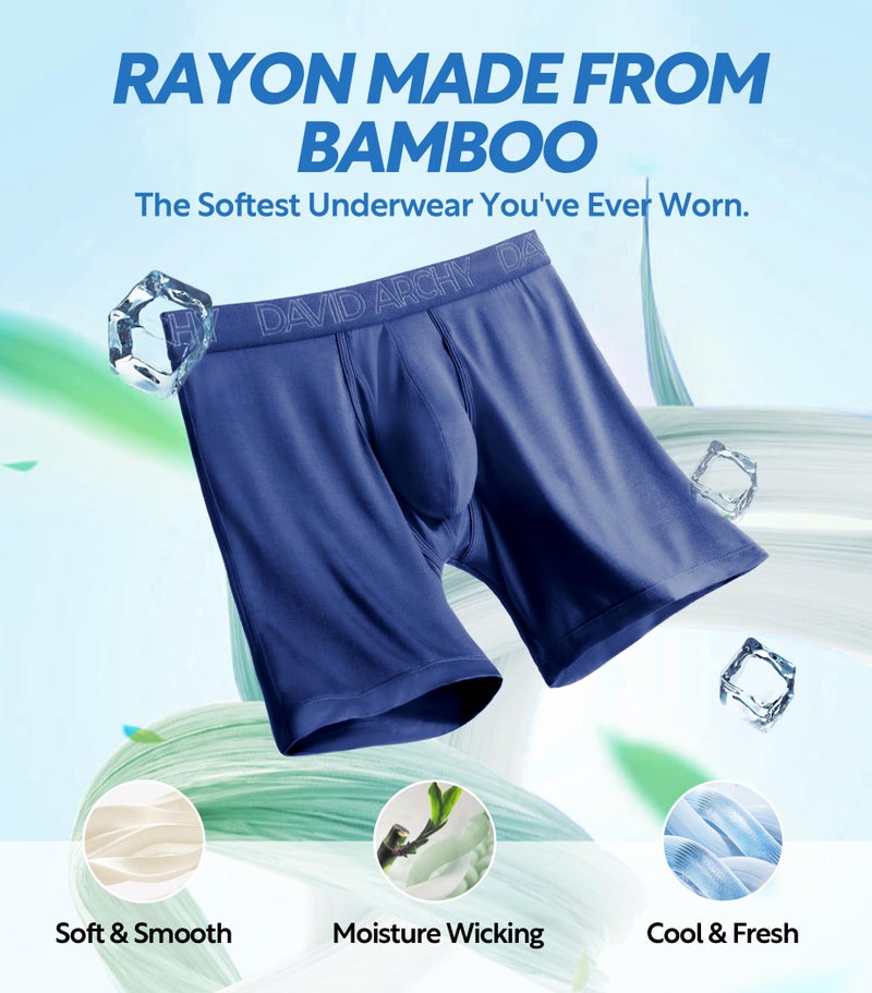 DAVID ARCHY Men's Boxer Briefs, Soft and Breathable Underwear with Waistband Moisture-Wicking with Fly Underwear for Men 4 Pack (M, Black/Navy Blue - 5.5" in 4 Pack) - Image 2