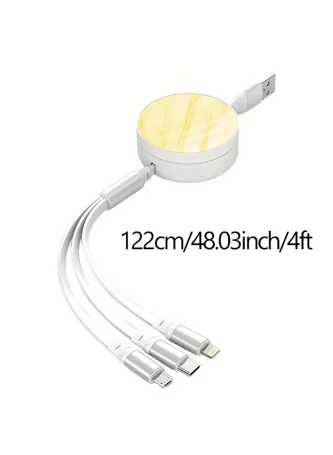 White 3 in 1 Telescopic Fast Charging Cable for iPhone 14 15 16 and Android Phones - Image 2