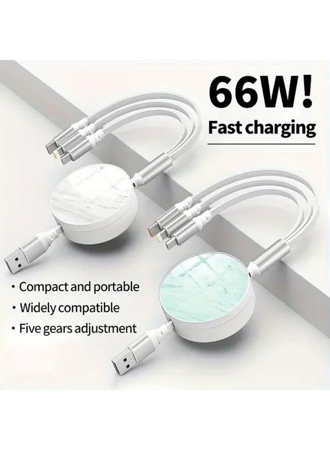 White 3 in 1 Telescopic Fast Charging Cable for iPhone 14 15 16 and Android Phones - Image 5