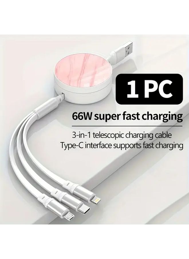 White 3 in 1 Telescopic Fast Charging Cable for iPhone 14 15 16 and Android Phones - Image 4