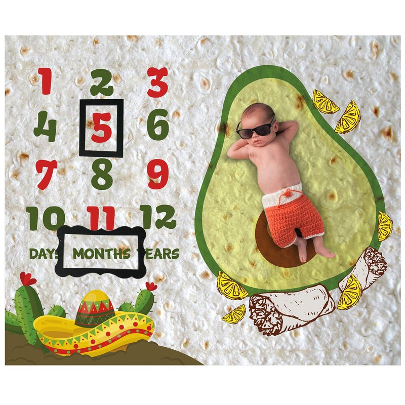 PAMBO Burrito Baby Month Milestone Blanket for Photo Taken - Avocado Age Blanket 1 * 1.2 Meter - Image 1