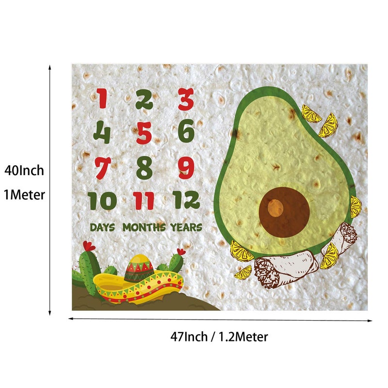 PAMBO Burrito Baby Month Milestone Blanket for Photo Taken - Avocado Age Blanket 1 * 1.2 Meter - Image 2