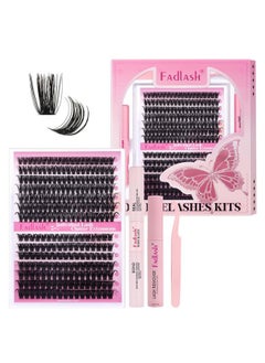 FADLASH FADLASH Lash Extension DIY Kit Lash Clusters D Curl Cluster Lashes with Lash Bond and Seal Cluster Lashes Glue Remover Lash Tweezers for DIY Eyelash Extension at Home（Kit 60D+80D-0.07D-12-18MIX）  - Image 1