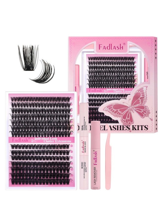 FADLASH - FADLASH Lash Extension DIY Kit Lash Clusters D Curl Cluster Lashes with Lash Bond and Seal Cluster Lashes Glue Remover Lash Tweezers for DIY Eyelash Extension at Home（Kit 60D+80D-0.07D-12-18MIX） - Image 1