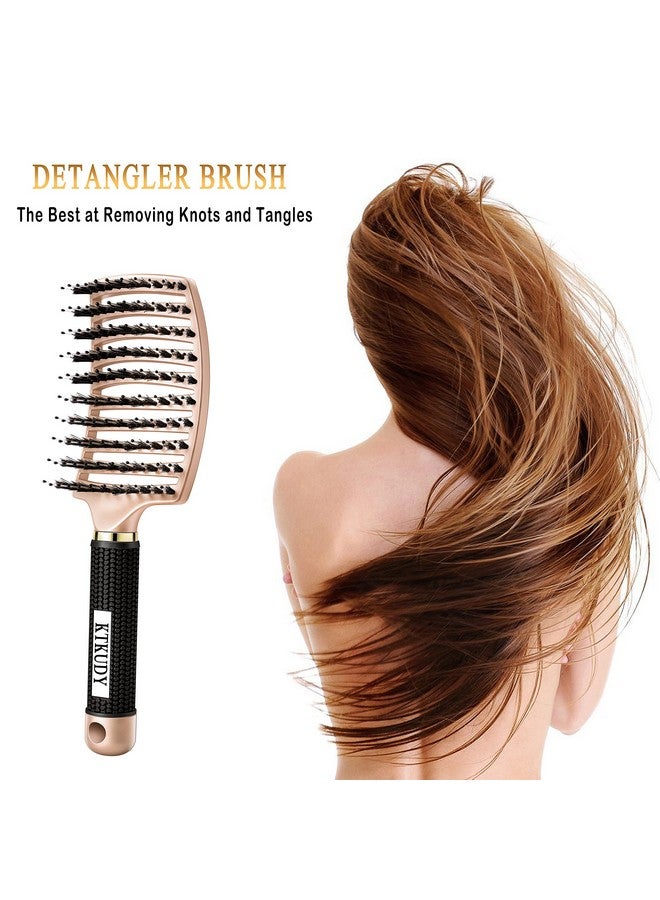 KTKUDY Detangling Brush Getting Knots Out Without Pain - Boar Bristles Hair Brush Make Hair Shiny & Healthier Vented Detangler Brush For Women Men Kids Wet And Dry Hair (Gold & Green) - Image 2
