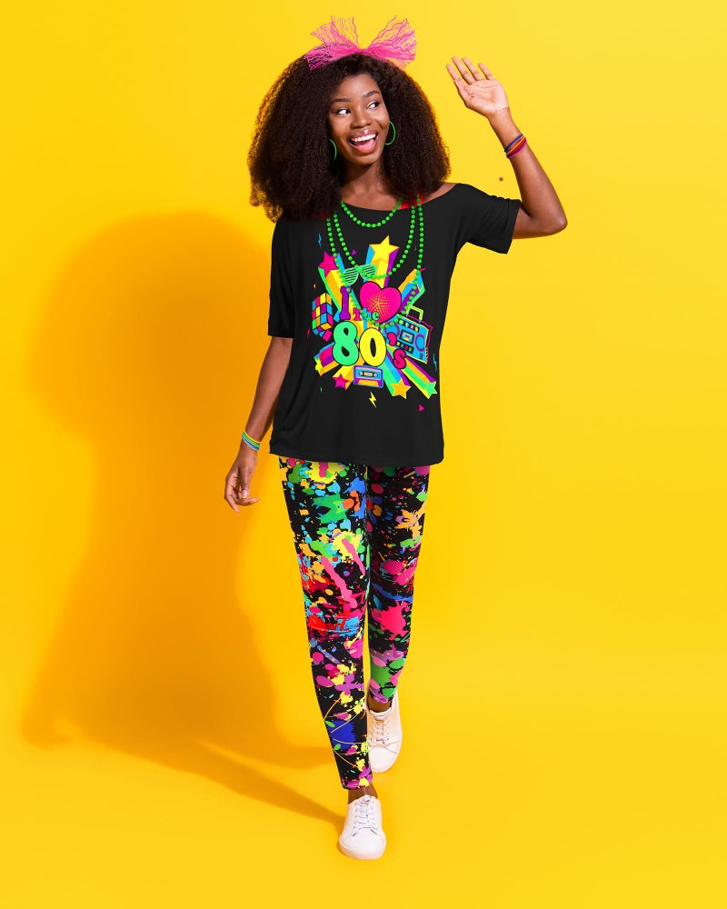 Vinsatin 16 Pcs 80s Costume Outfits Accessories Women T Shirt Legging Pants Gloves Earrings Necklace Bracelets Hairband Sets (XXL,Splash Style) - Image 4