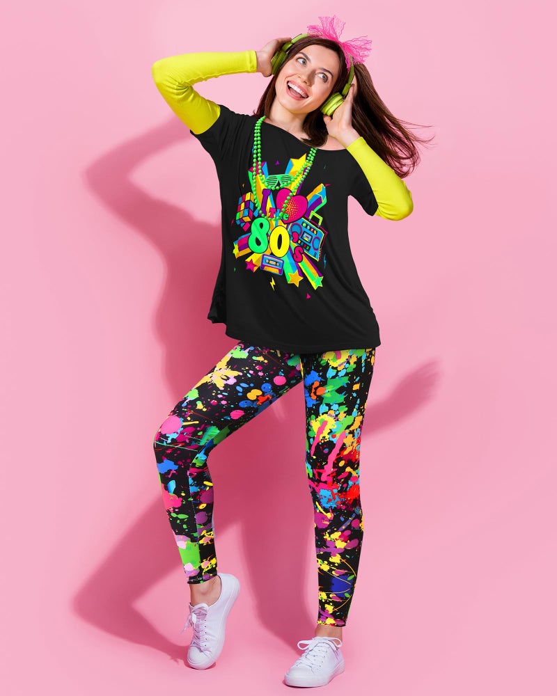 Vinsatin 16 Pcs 80s Costume Outfits Accessories Women T Shirt Legging Pants Gloves Earrings Necklace Bracelets Hairband Sets (XXL,Splash Style) - Image 5