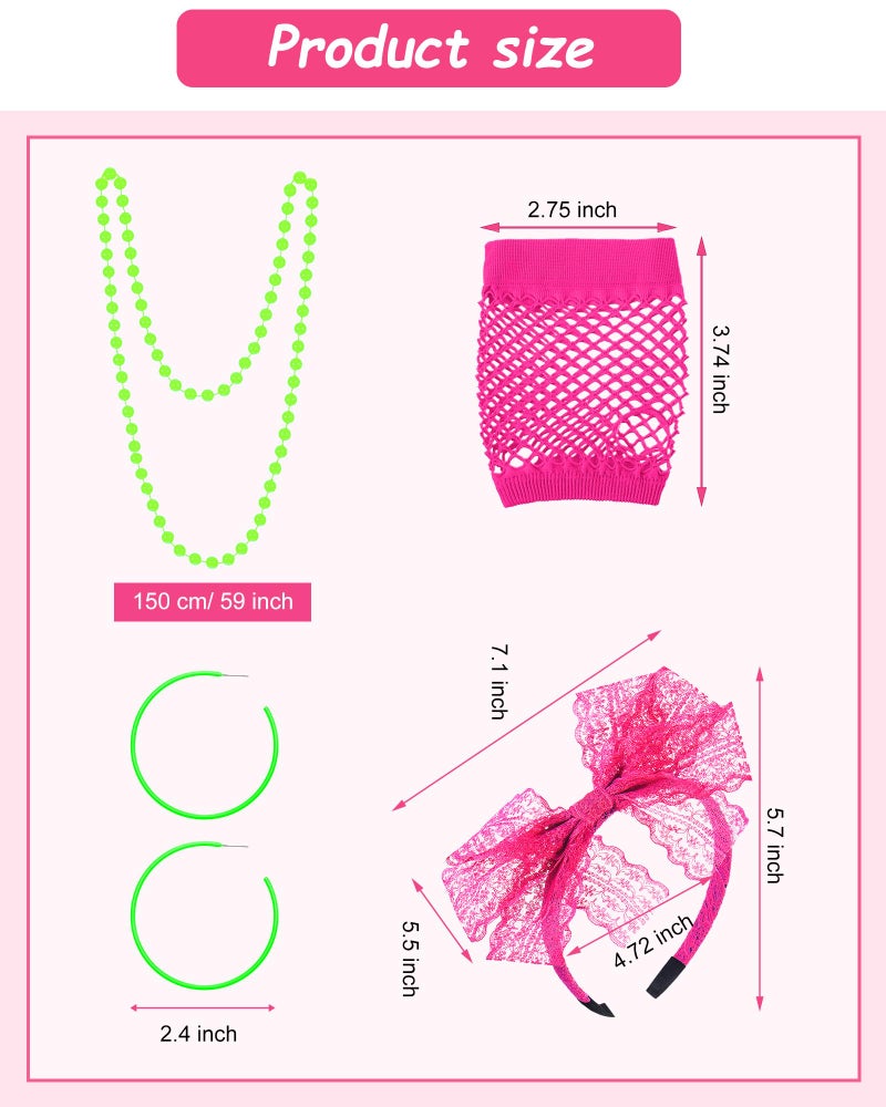 Vinsatin 16 Pcs 80s Costume Outfits Accessories Women T Shirt Legging Pants Gloves Earrings Necklace Bracelets Hairband Sets (XXL,Splash Style) - Image 3