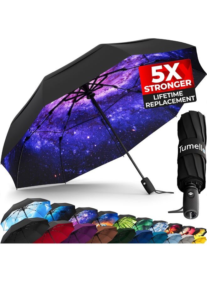 TUMELLA Unbreakable Windproof Travel Umbrella (Compact, Superior & Beautiful), Small Strong but Light Portable and Automatic Folding Rain Umbrella, Durable Premium Grip, Fits Car & Backpack - Image 1